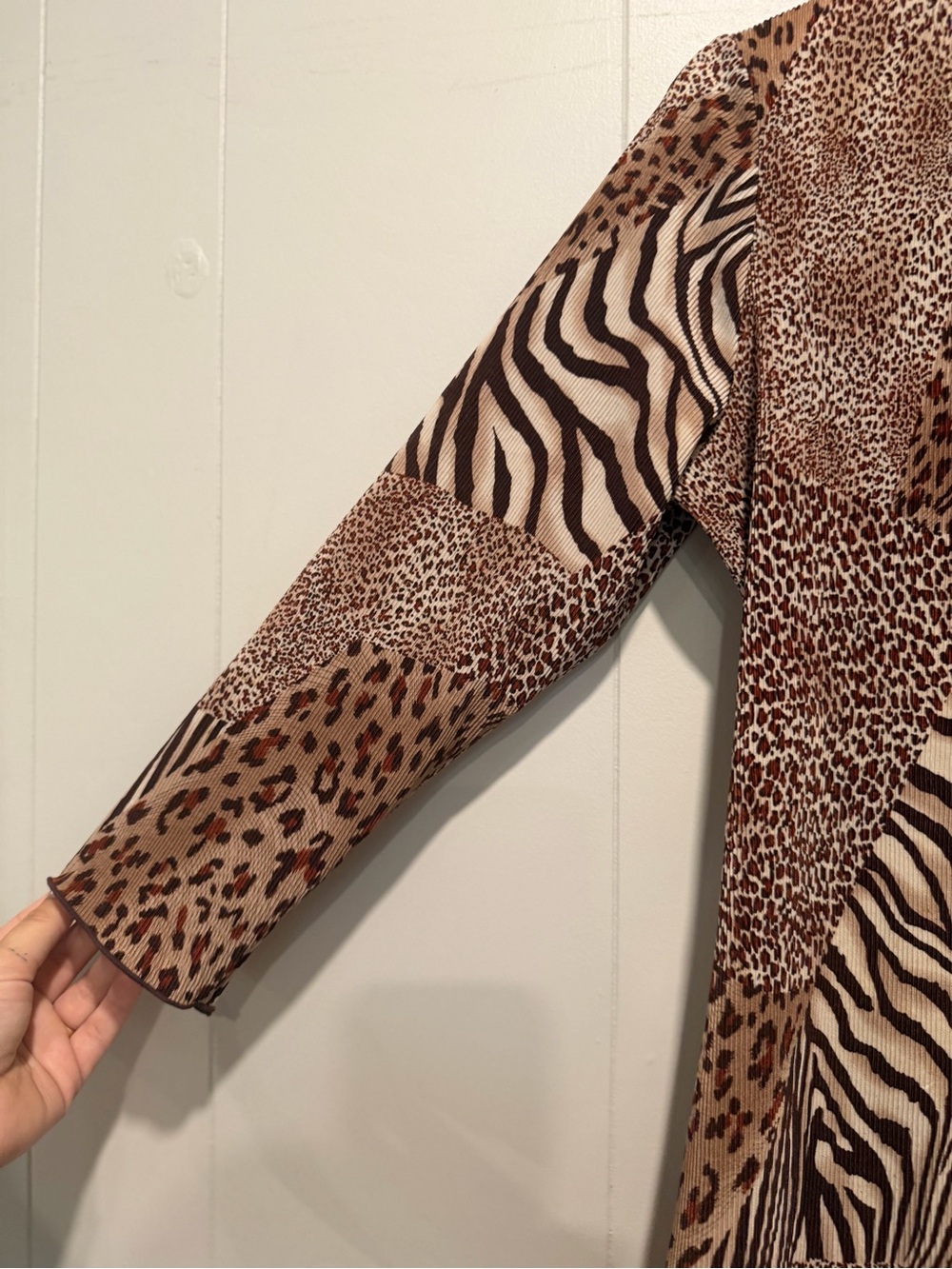 Notations Mixed Animal Print Wrap-Style Blouse in Brown and Cream - Picture 3 of 6